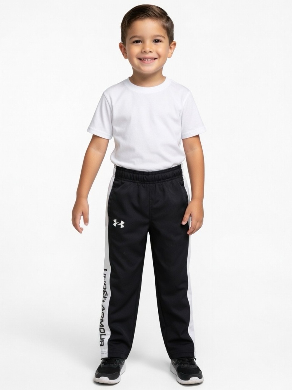 Under Armour Boys Black Joggers with White Side Panels